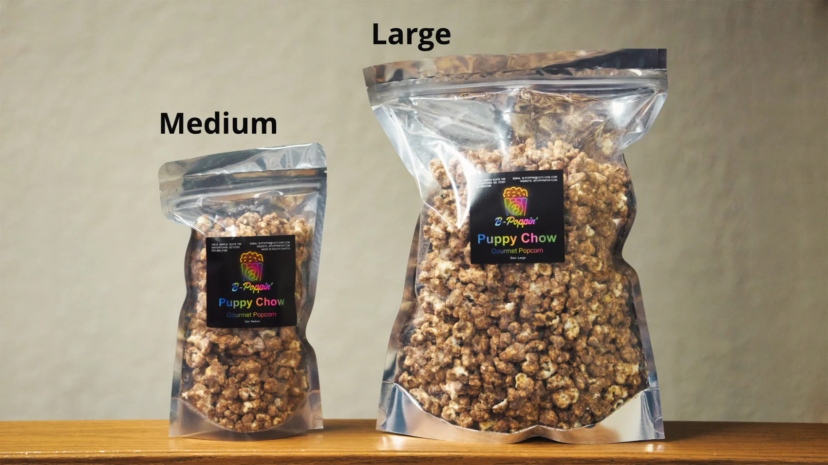 size example. Medium and Large popcorn.